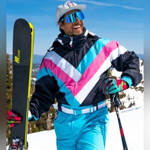 Tipsy Elves Men's Colorful Ski Jacket - Black, Pink, Blue